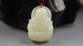 Free shipping -  Natural white jade jadeite carved  Laughing Buddha charm pendan - $19.99