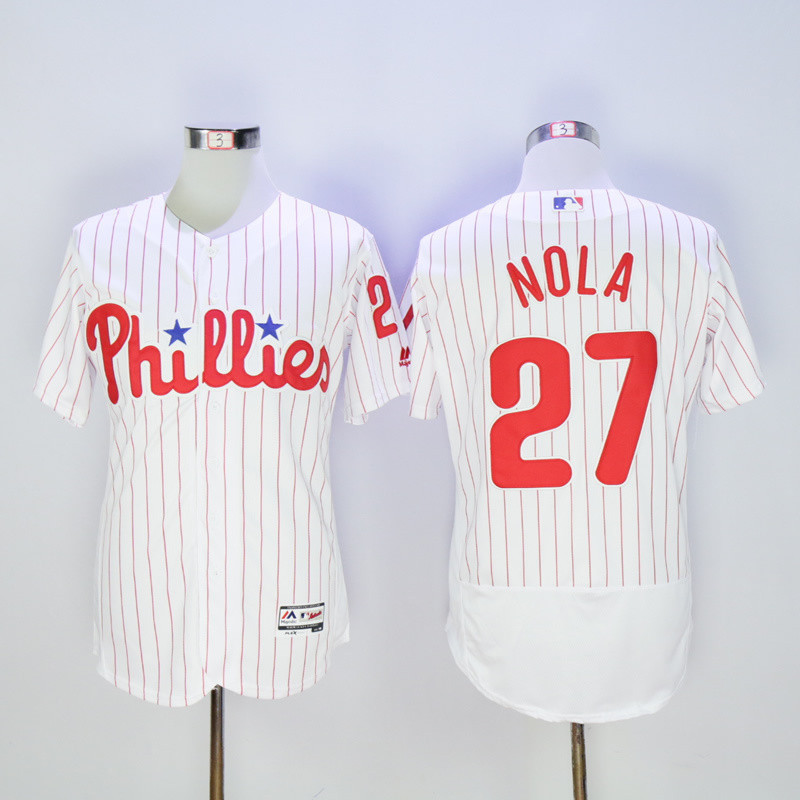 Men's Philadelphia Phillies 27 Aaron Nola White Pinstripe ...