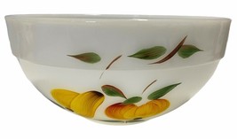 Anchor Hocking Fire King Milk Glass Bowl w/ Handpainted Fruit Design Made in USA - $12.94