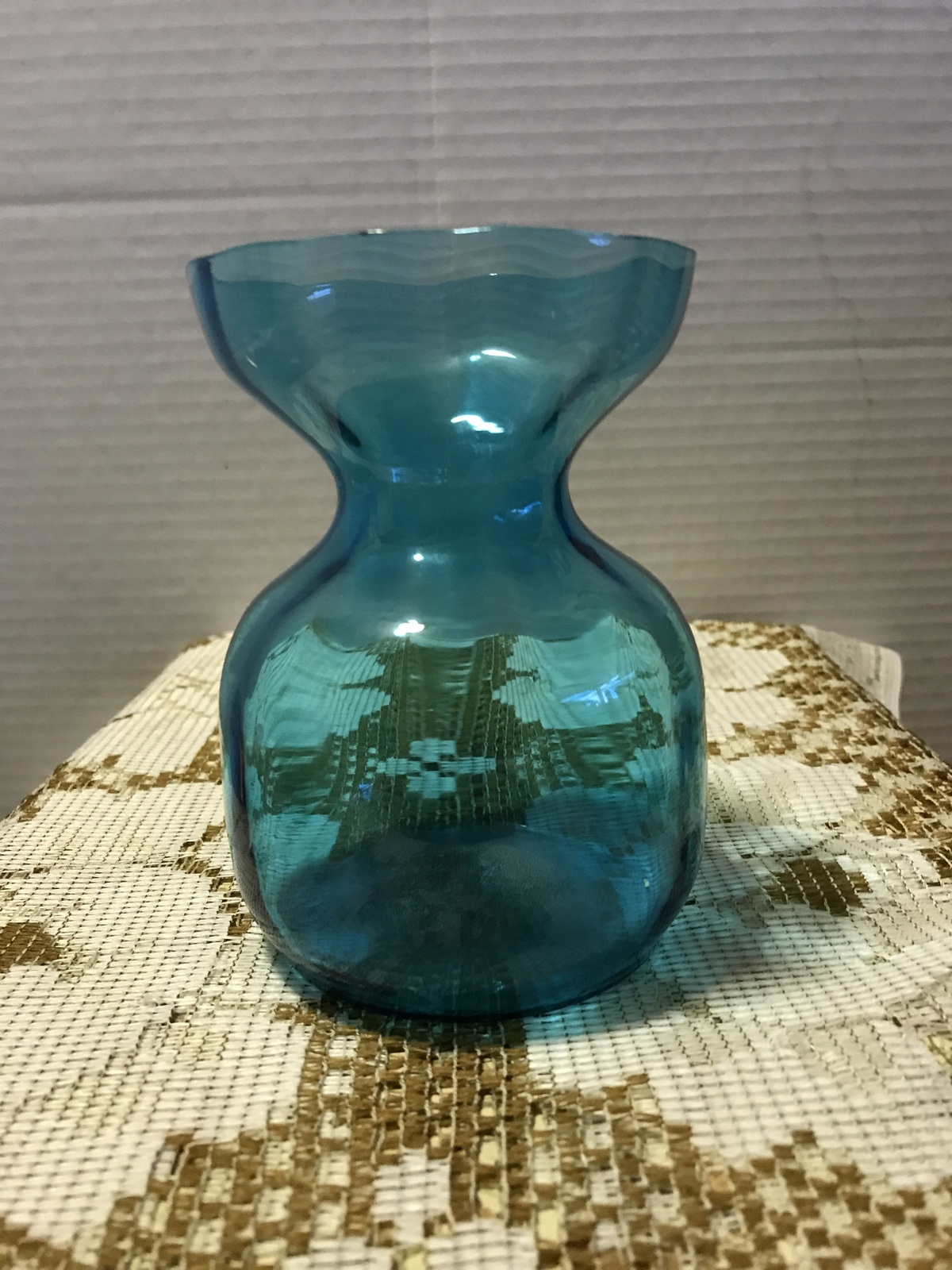 Vintage Glass Blue Bulb Forcing Vase Hyacinth Vase Optic Rib Pattern