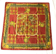 knight and armour Plaid with belts red gold silk scarf 34” - $20.00