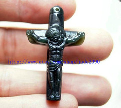 Free Shipping - Good luck Hand- carved  natural dark green jade Cross ch... - $25.99