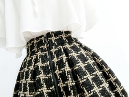 BLACK Tweed Midi Skirt Winter Woolen Holiday Skirt Outfit Plus Size High Waisted image 9
