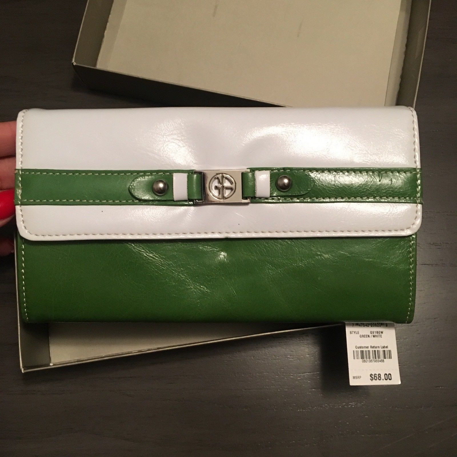 Primary image for NIB $68 Giani Bernini Green & White Glazed Leather Accordion Organizer Wallet