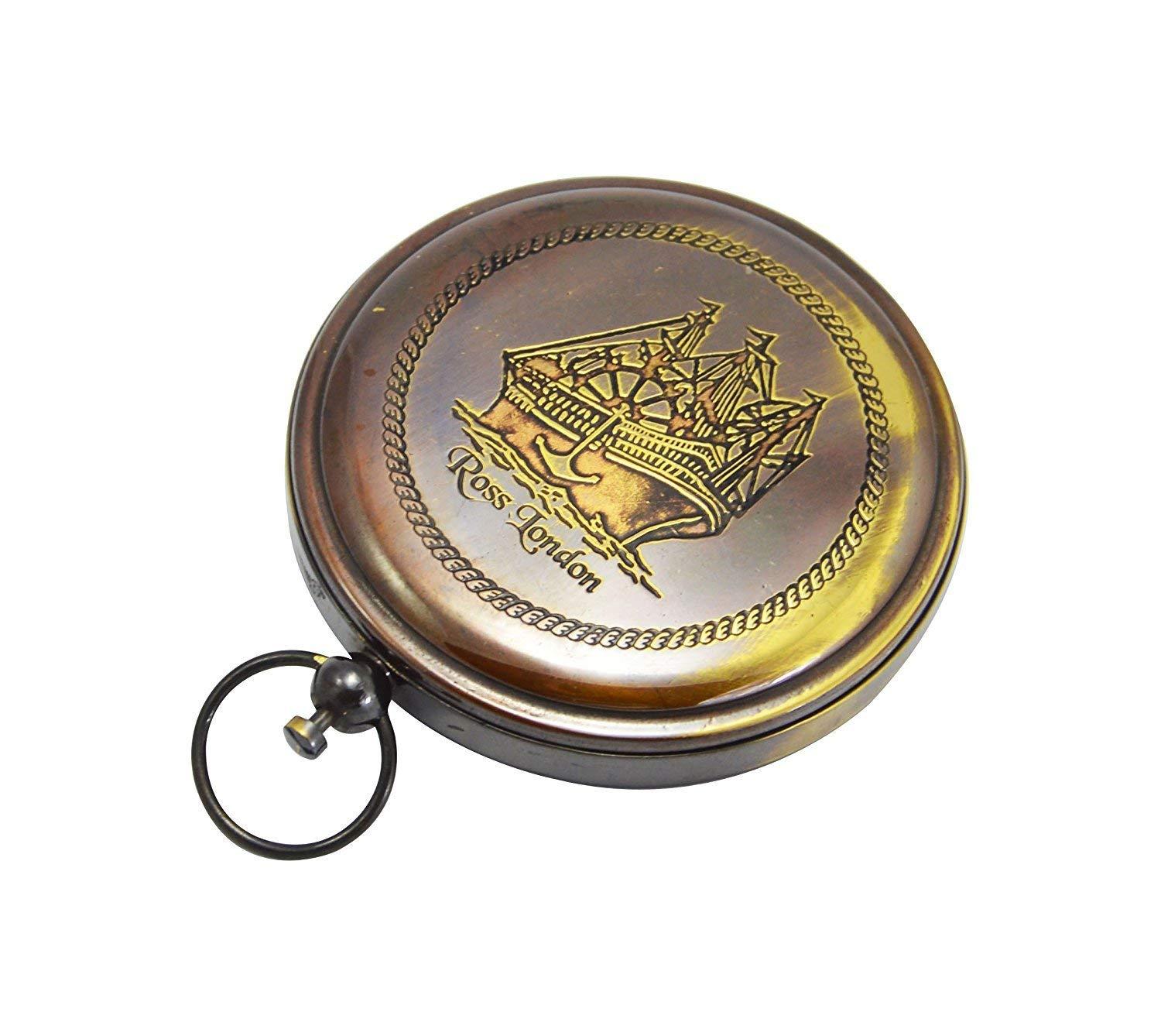 3 Inches Brass Sundial Compass with Hardwood Wooden Box