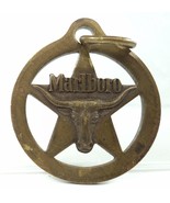 Vintage Marlboro Longhorn Steer Logo Brass Charm Keychain Key Ring - $8.79