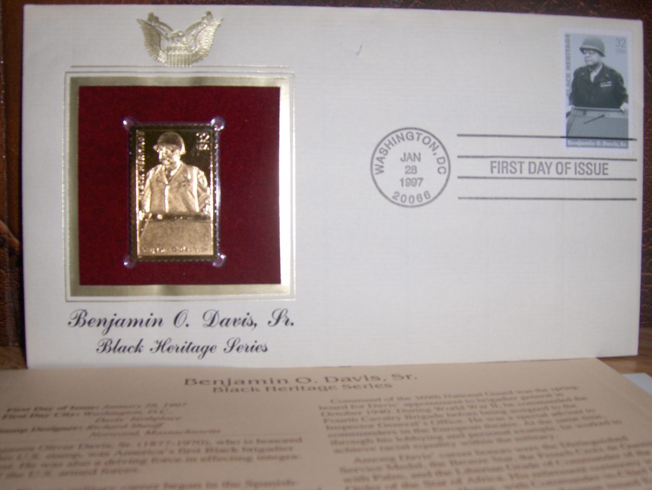 Benjamin O Davis Sr. 22kt Gold Replica Historic US Stamp - Other