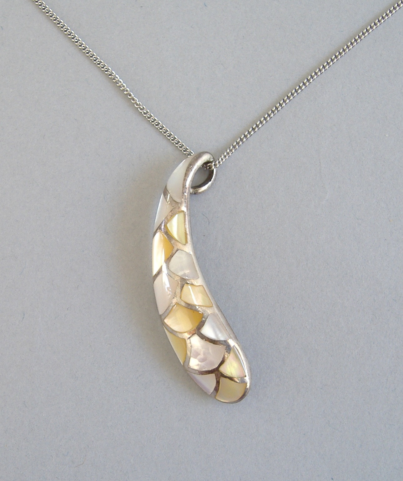Primary image for Yellow Pink Mother Of Pearl Necklace Handcrafted Sterling Silver Pendant