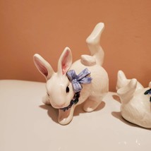 Tumbling Bunny Figurines, set of 3, Fitz and Floyd 1993 Rabbits with Blue Bow image 2
