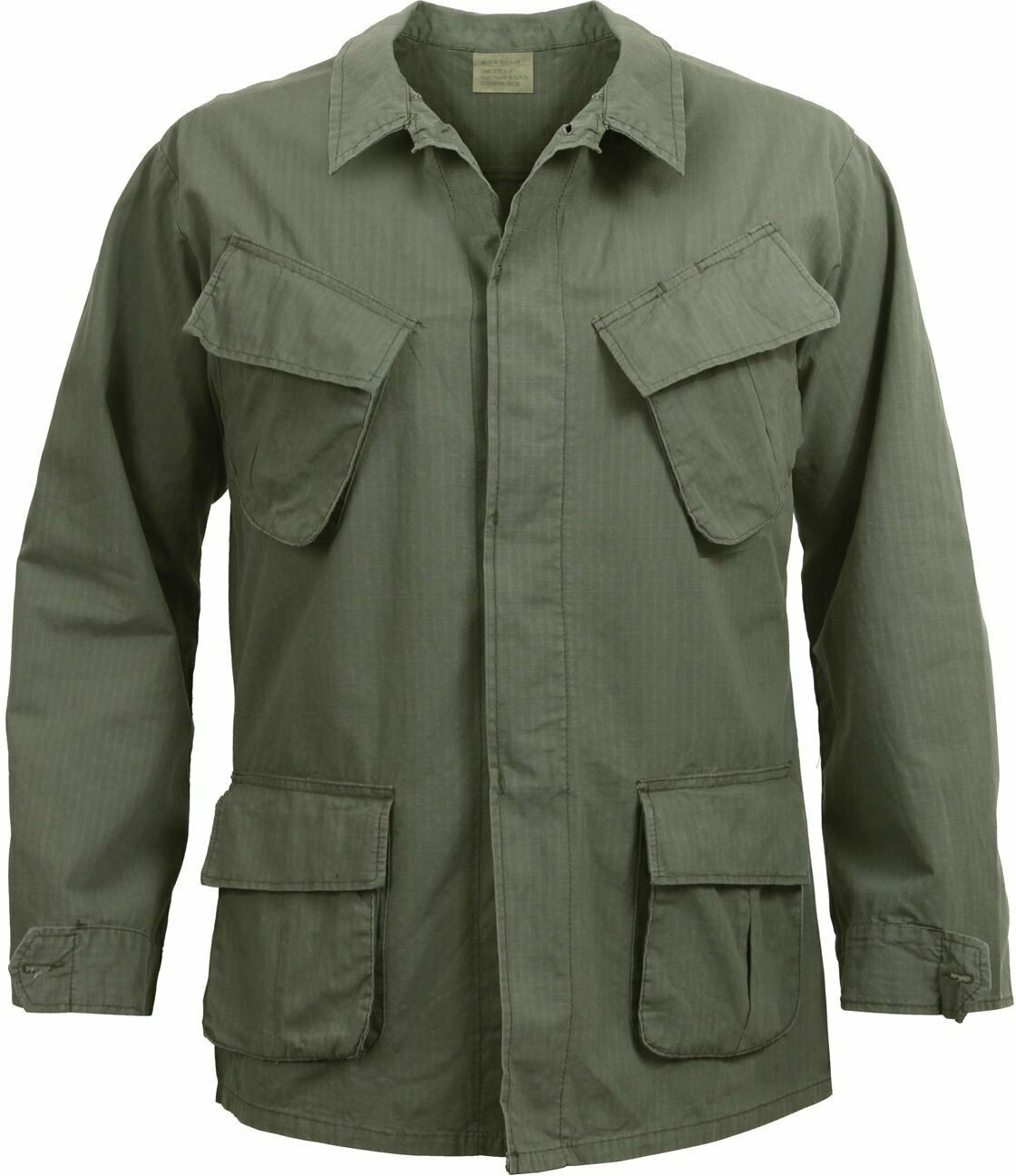Olive Drab Vintage Vietnam Military 100% Cotton Rip-Stop Fatigue Shirt ...