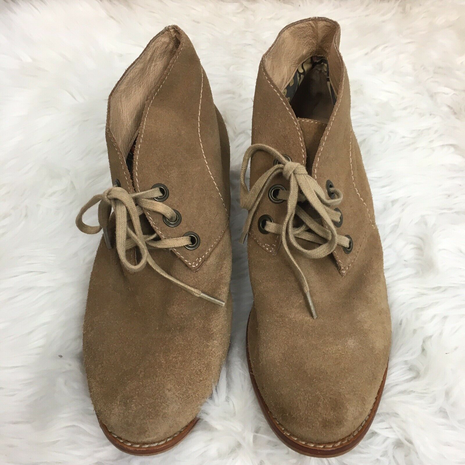 Fossil Women's Brown Suede Low Heel Lace Up Suede Boots Booties Size 7. ...