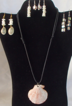 Nautical Scallop Seashell Adjustable Necklace and 4 Pair of Earrings Han... - £14.80 GBP