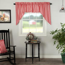  Annie Buffalo Check Swag Set Window Curtains Red Tan Black Gray 36X36 - $24.95+
