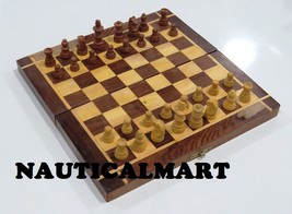 NauticalMart Wooden Folding Chess Set Beveled Edges