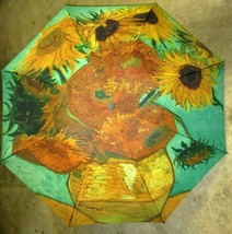Sunflowers Van Gogh Print Compact Travel Umbrella Gold Turquoise NWT SHI... - $27.43