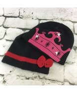 Girls OSFA Hats Lot Of 2 Warm Beanies Black Pink Crown Red Bow Winter Caps - $16.82