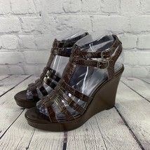 Marc Fisher Textured Brown Wedge Platform Strappy Sandals Size 7 - $16.83