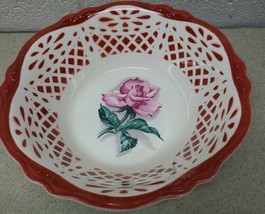 VINTAGE 51 HOMER LAUGHLIN Virginia Rose Red White Pink Rose Serving Bowl G51N8