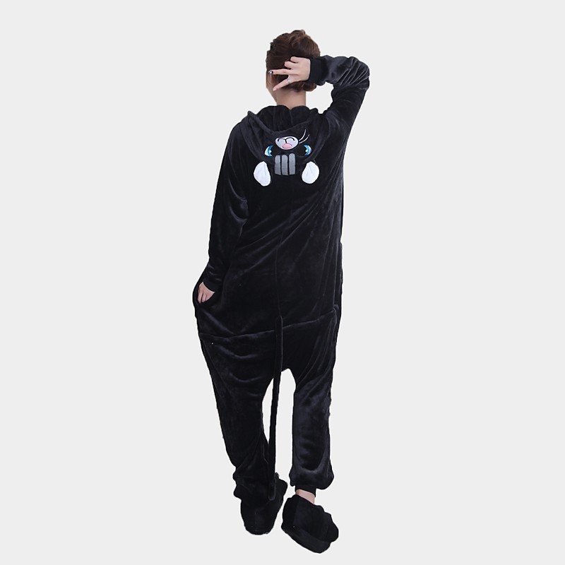 Adults' Kigurumi Pajamas Cat Onesie Pajamas Flannel Fabric Black