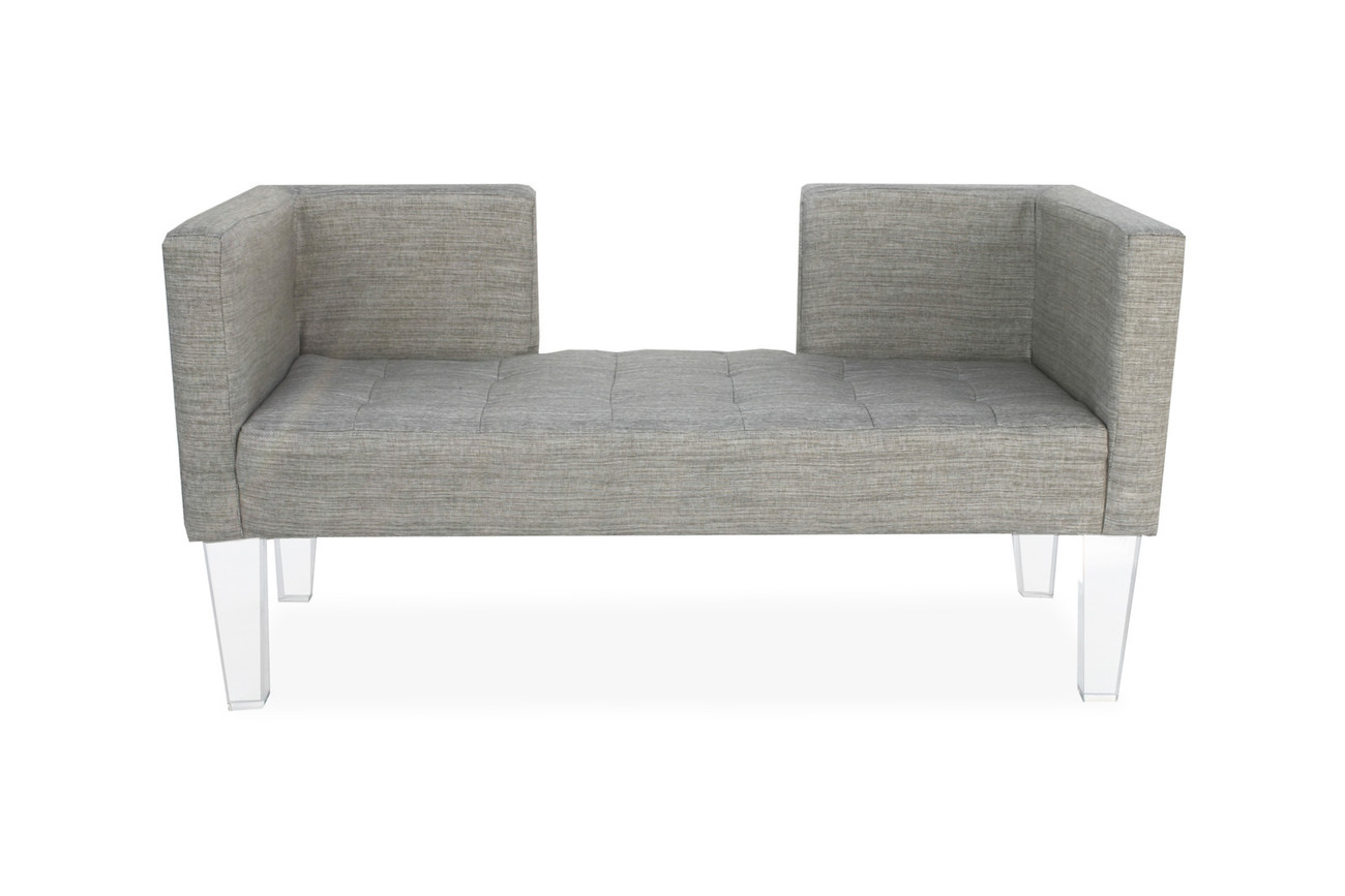 TUFTED LUCITE BENCH Settee 60W Acrylic Legs Hollywood