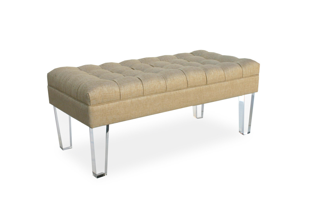 TUFTED LUCITE BENCH Settee 60W Acrylic Legs Hollywood Regency GLAM 3 COLORS Benches & Stools