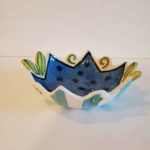 Vintage Nicole Engblom Ceramic Bowl, Whimsical Funky Pottery, Blue Star Flower image 3