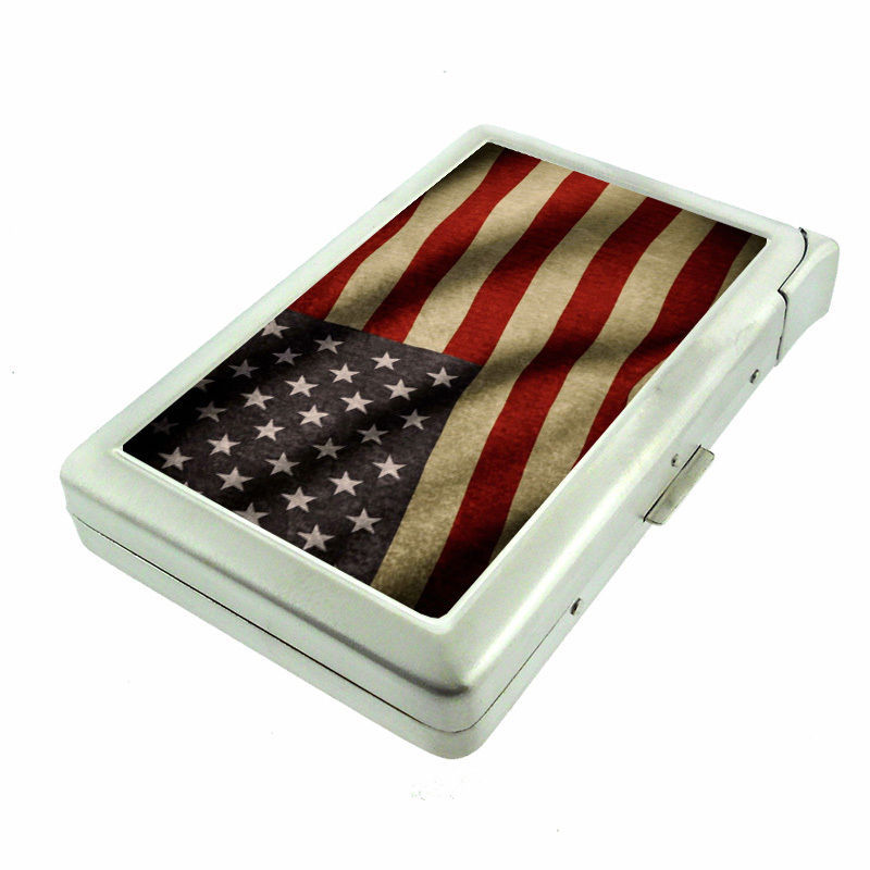 American Flag D11 Cigarette Case with Built in Lighter Metal Wallet Patriotic
