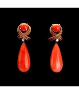 14K Rose Gold Over 925 Silver 15.50 Ct Round &amp; Drop Red Coral Dangle Ear... - $215.04