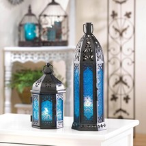 Tall Floret Blue Candle Lantern - $36.00