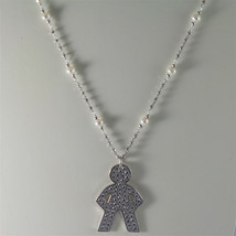 925 RHODIUM SILVER NECKLACE WITH FW WHITE PEARLS AND BABY BOY PENDANT 18.90 IN image 1