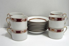 8 Flat Cup &amp; Saucer Sets Fleur Orientale Cinnabar (Red)by FITZ &amp; FLOYD  - $85.00