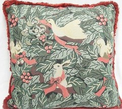 Tapestry Christmas Wildlife Throw Pillow 18&quot; Made in France CSI Tapisser... - $17.81