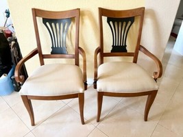 Lot of 2 Vintage Wood Brown Black Bernhardt Dining Chair Arm Rest Set Estate image 1