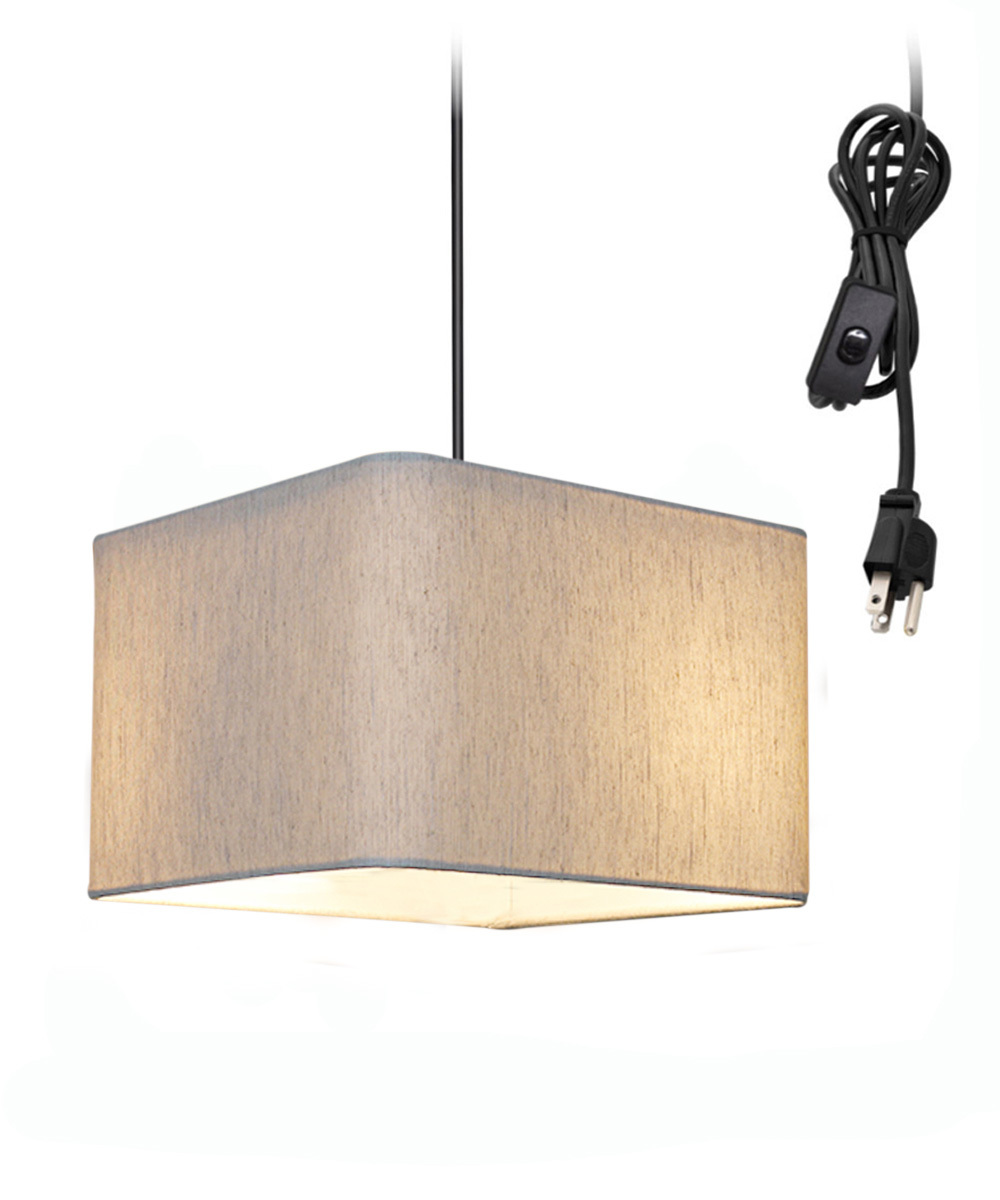1 Light Swag Plug-In Pendant 14w Rounded Corner Square Oatmeal Drum Shade