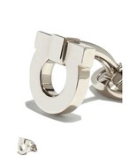 SALVATORE FERRAGAMO Gancini Men’s Cufflinks Logo Brass Silver New $280 Italy - $176.08