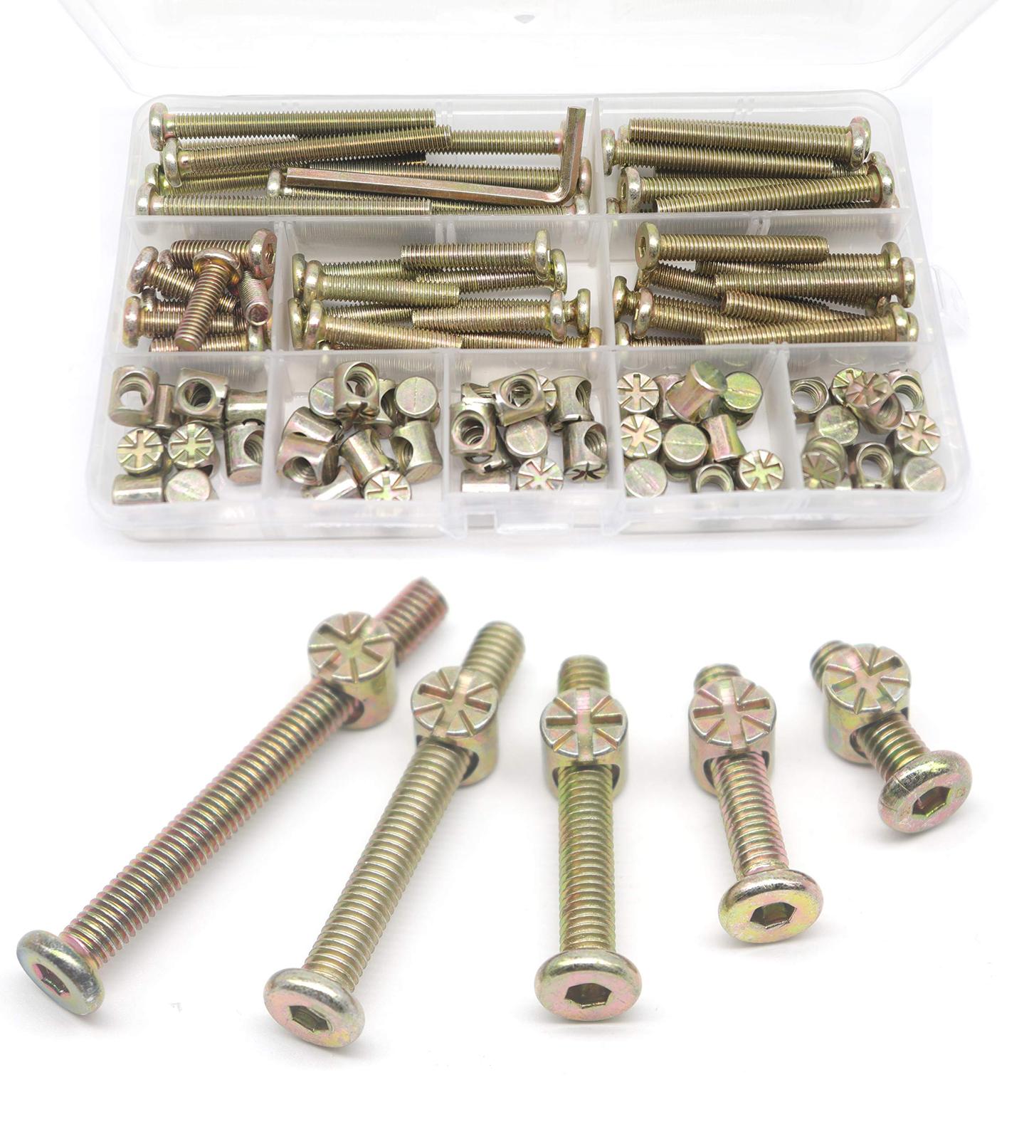 binifiMux Crib Hardware Screws, 50 Set(100Pcs) M6 Furniture Barrel Nut