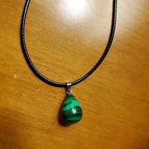 Malachite Pendant Necklace, green polished stone crystal jewelry image 2