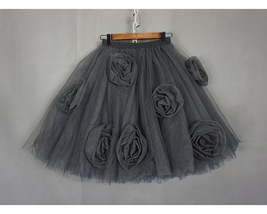 Women Black Midi Tulle Skirt with Flower Plus Size Ruffle Tutu Midi Skirt Outfit image 10