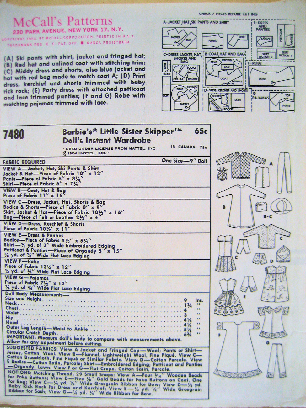 Simplicity 4422 Vintage 60s Clothes for Fashion Doll Barbie - Sewing ...