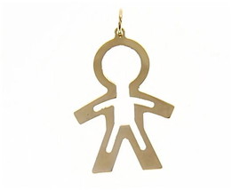 18K YELLOW GOLD LUSTER PENDANT WITH BOY CHILD PERFORATED MADE IN ITALY 1.25 INCH image 1