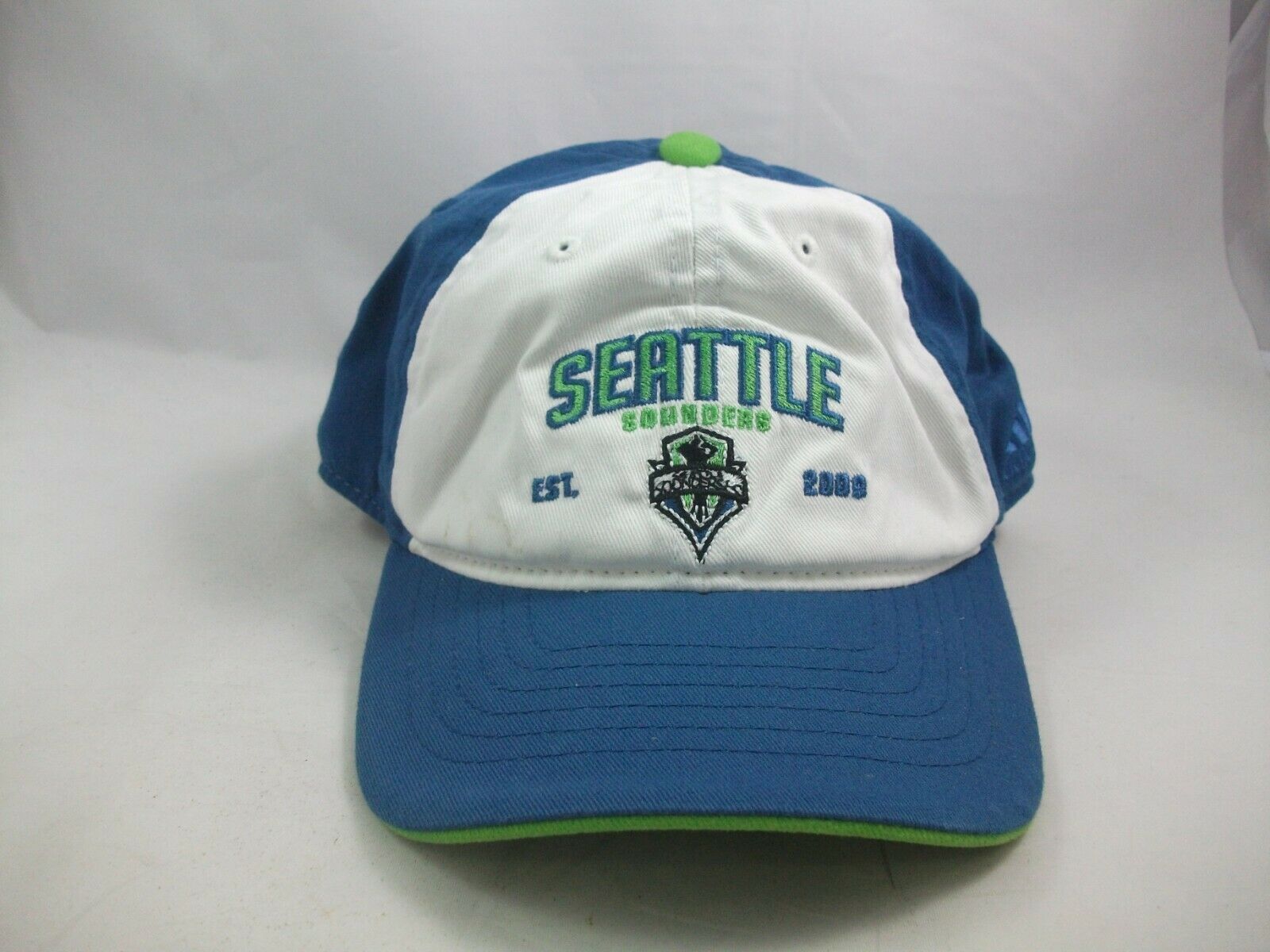 Seattle Sounders Adidas MLS Youth Hat Blue White Hook Loop Baseball Cap ...