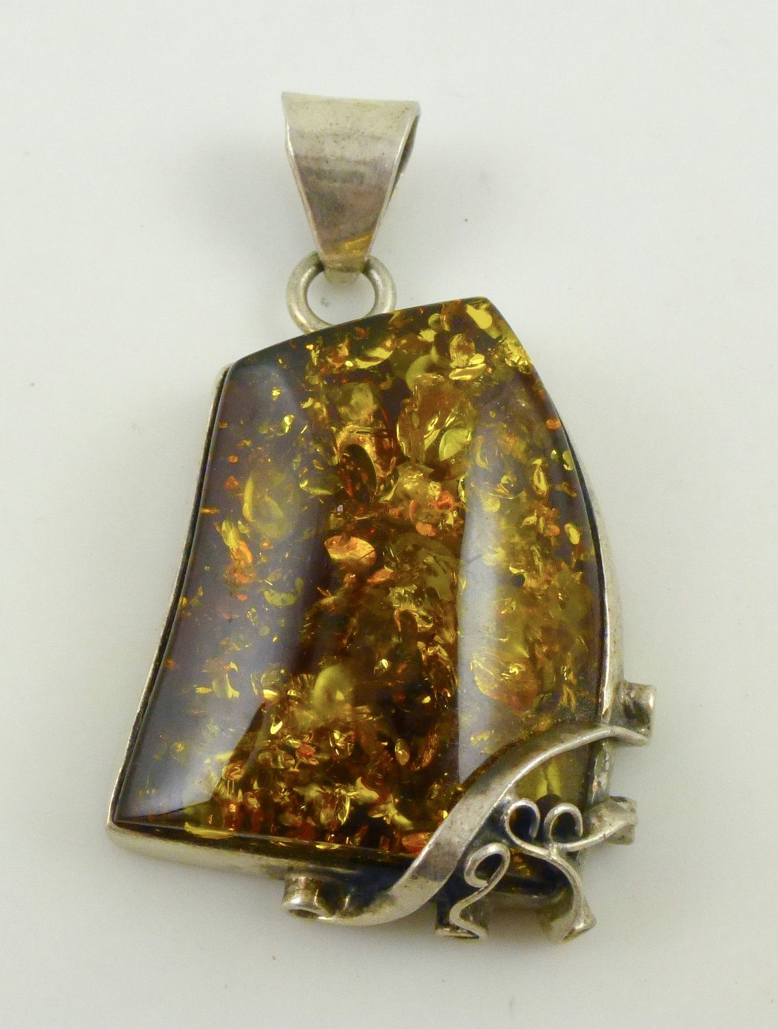Primary image for AMBER Nugget Vintage PENDANT in Sterling Silver - 2 inches - FREE SHIPPING