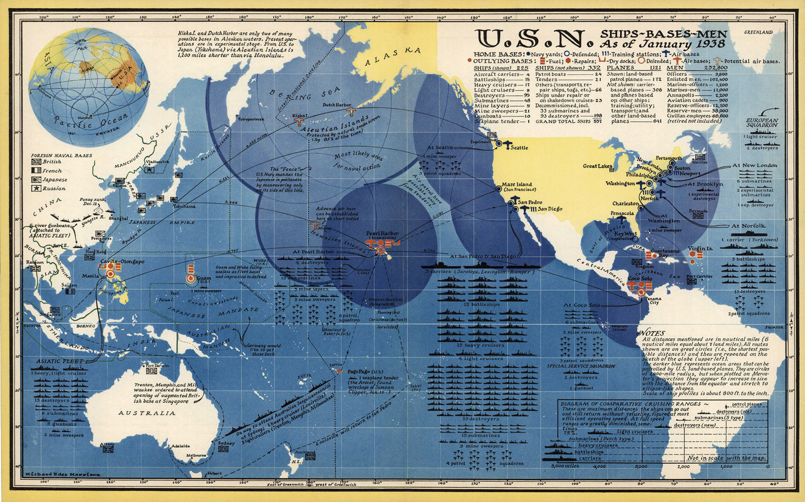 16x25 5 Map U S Navy Ships Bases Men As Of And 50 Similar Items