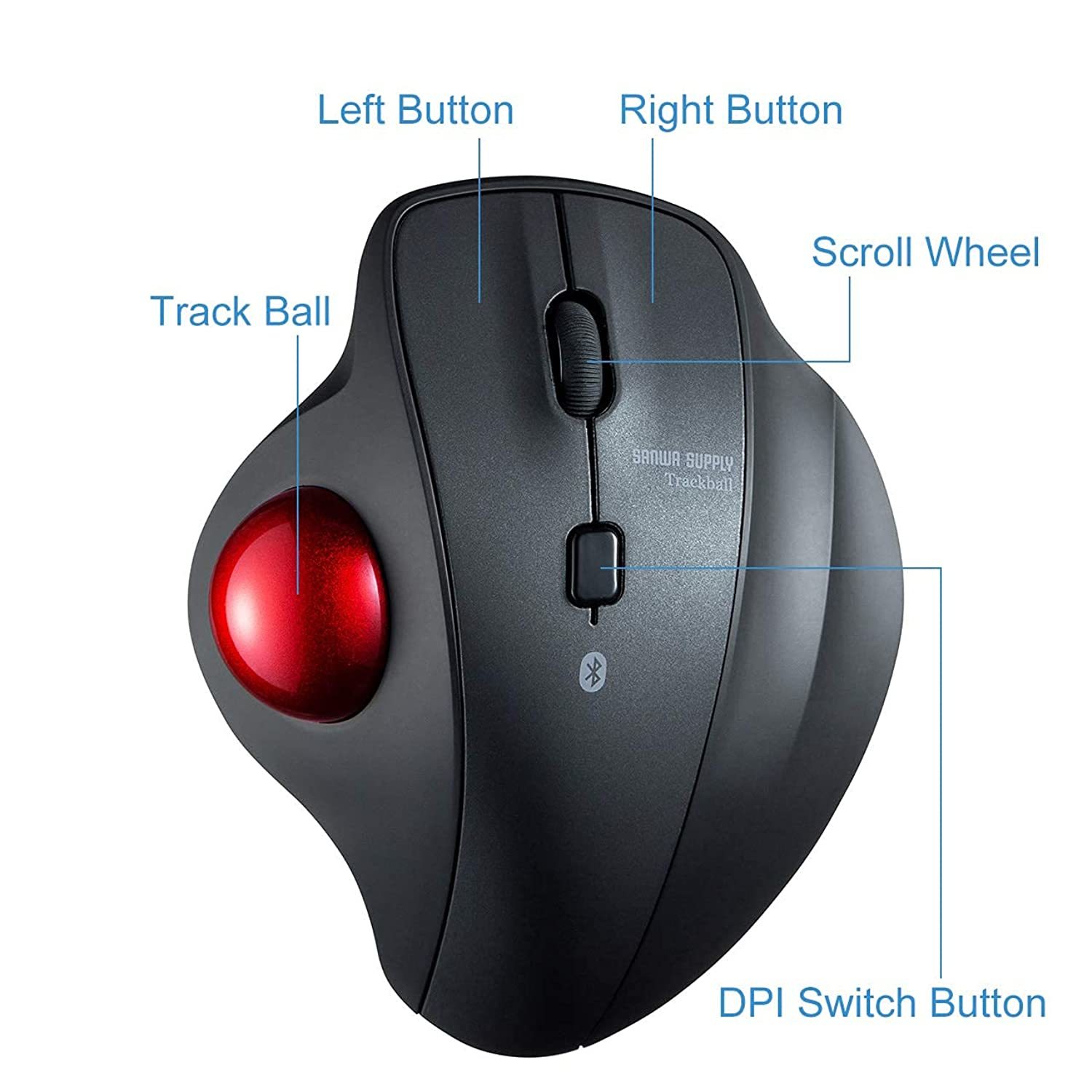Sanwa Bluetooth Ergonomic Trackball Mouse, Optical Vertical Rollerball Mice, Sil Mice