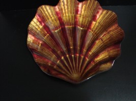 Decorative Spun Glass  Scallop Shell Copper Canapé Plate or Accent Piece  - $20.99