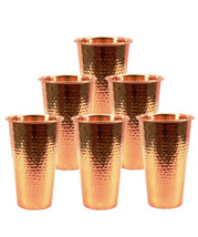 Set of 6 Hammered Pure Copper Glass Cup 450 ML each - Good Health Benefi... - $85.26