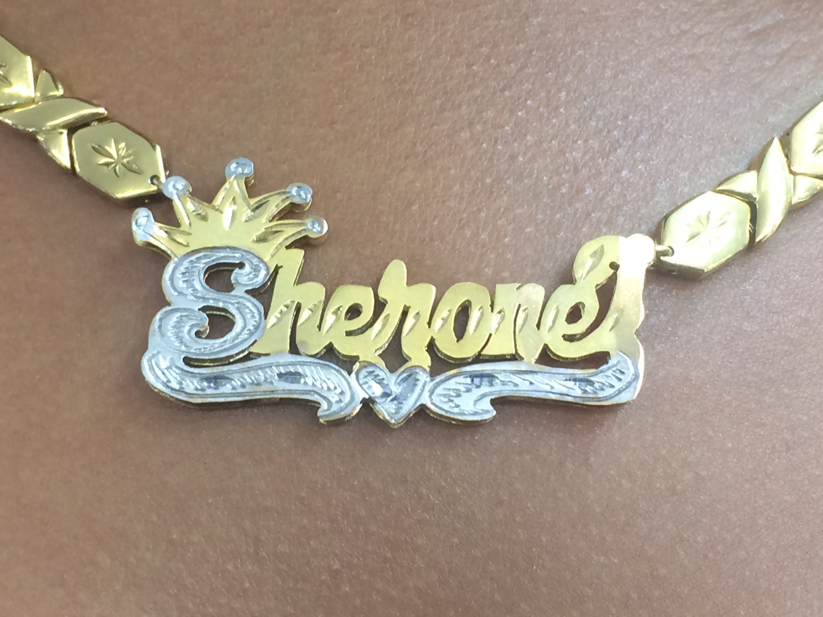 14k Gold Overlay Double Name Plate Necklace xoxo chain 3D Personalized