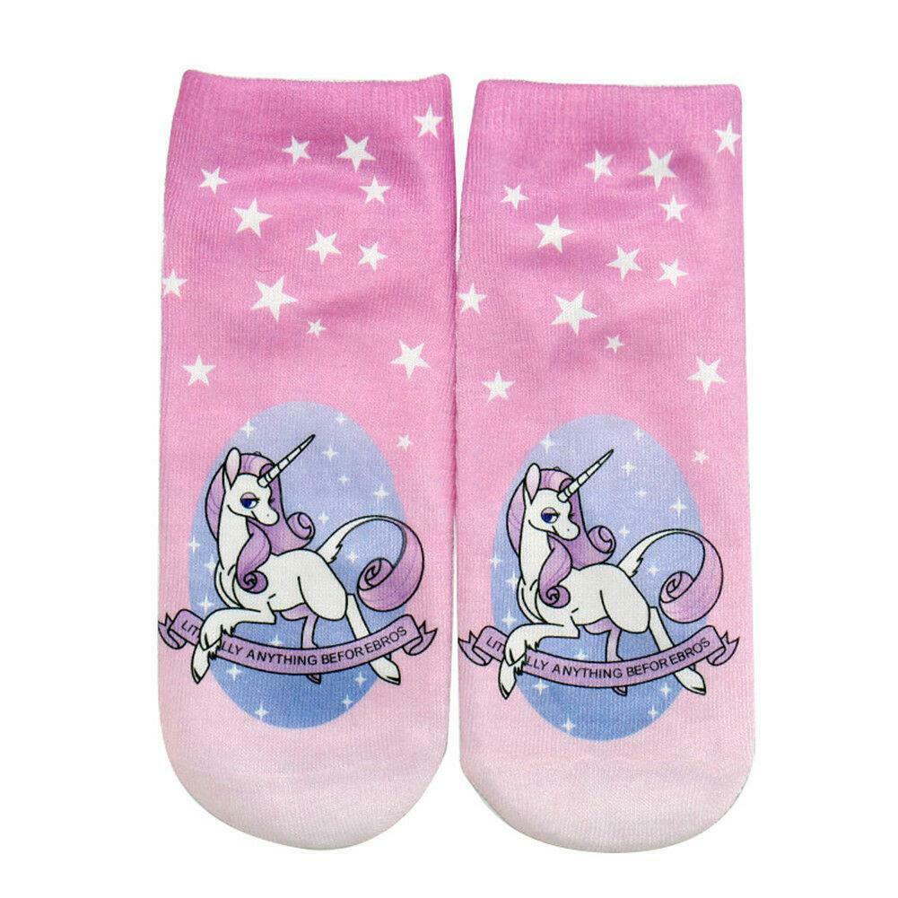 Women Girl Teen Cute Cartoon Animal 3D Print Unicorn 11 Kawaii Ankle Socks Pink