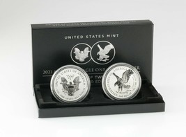 2021-w American Silver Eagle Reverse Proof Two-Coin Set w/ Box and CoA T1 and T2 - £285.80 GBP
