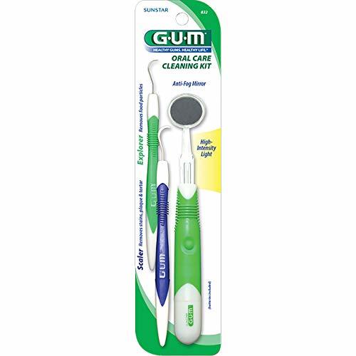 Gum Oral Care Cleaning Kit 3 Piece Set Includes Lighted Mirror Dental Pick And Dinner Service 9075